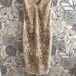 White sequin midi dress with nude underlay